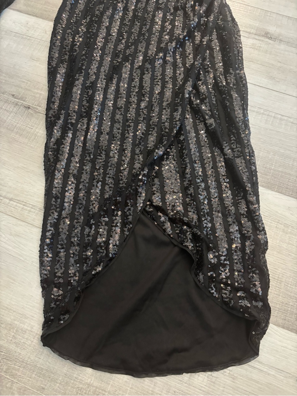 Lulus Black Sequin One Shoulder Midi Dress Side Slit Glam Cocktail Party Large - Picture 5 of 8